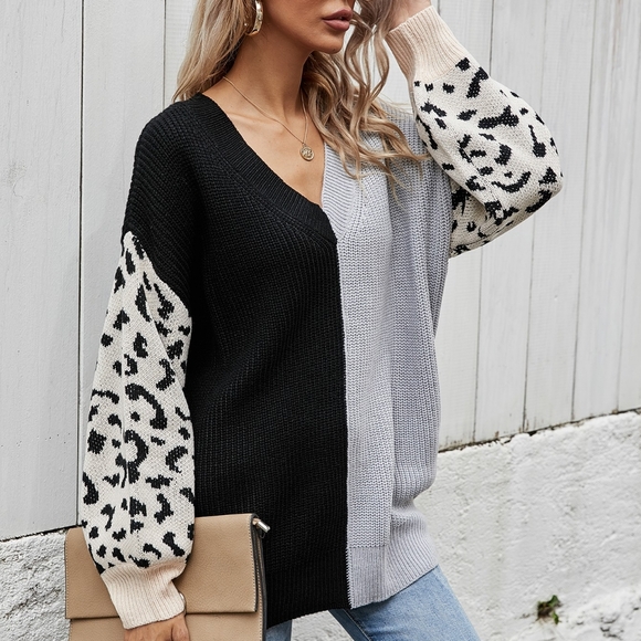 Melody Leopard Colorblock Sweater  - Gray - Picture 12 of 12